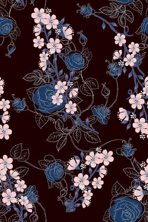 黑底花卉印花华亿平台图片