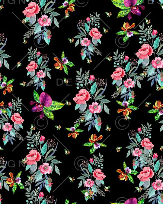 手绘花卉印花华亿平台图片