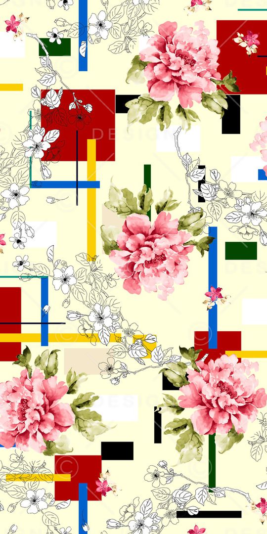 线条花卉印花华亿平台图片