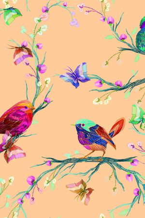 编织花鸟印花华亿平台图片