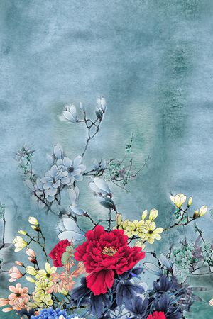 水彩花卉印花华亿平台图片