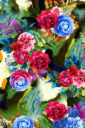 手绘花卉印花华亿平台图片