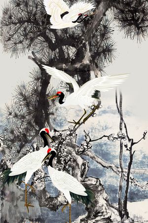 仙鹤印花华亿平台图片