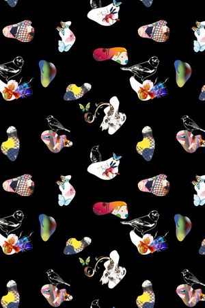 黑底花卉印花华亿平台图片