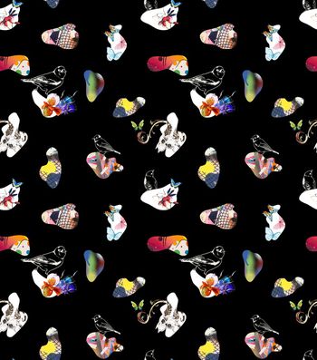 黑底花卉印花华亿平台图片