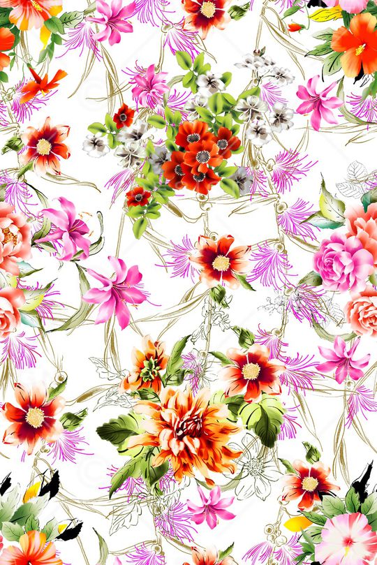 水彩花卉印花华亿平台图片