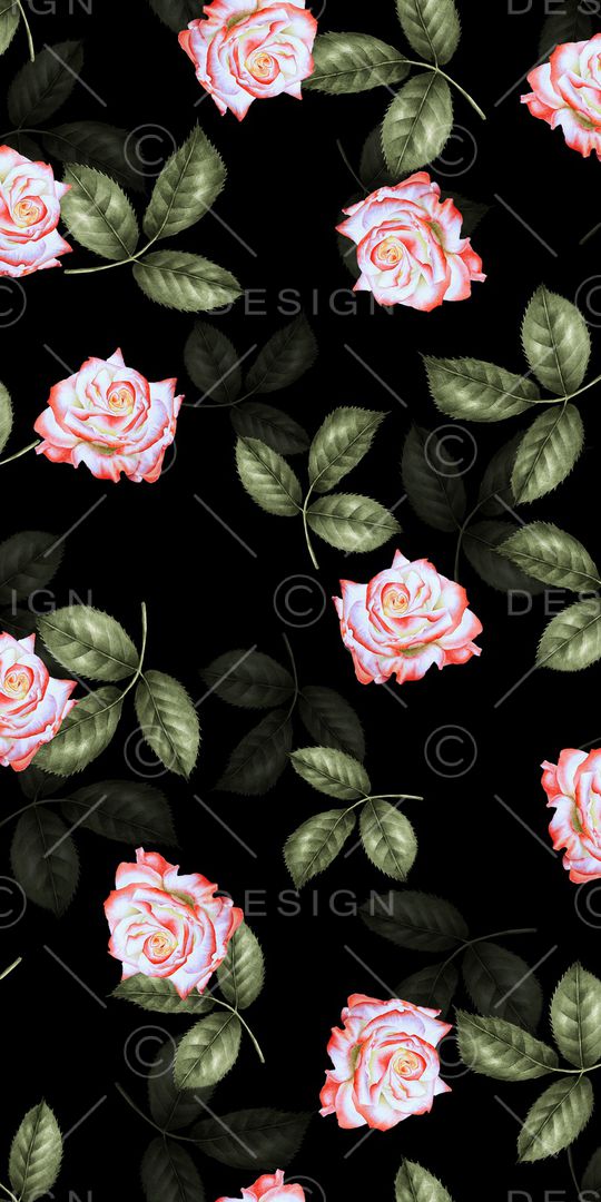 黑底花卉印花华亿平台图片