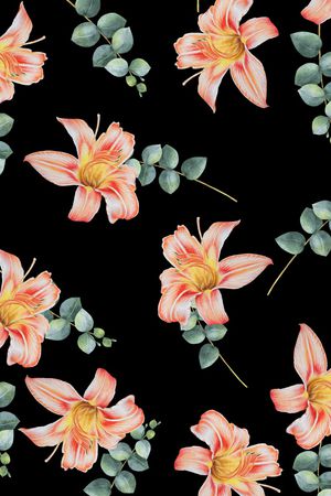 黑底花卉印花华亿平台图片