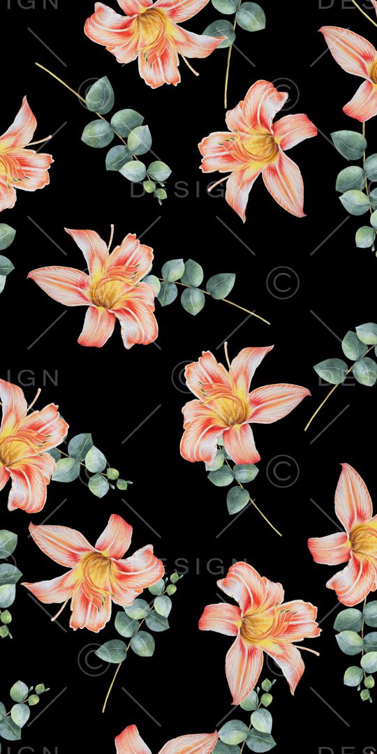 黑底花卉印花华亿平台图片