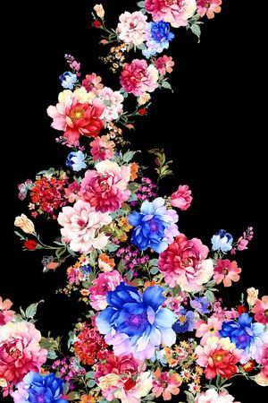 黑底花卉印花华亿平台图片