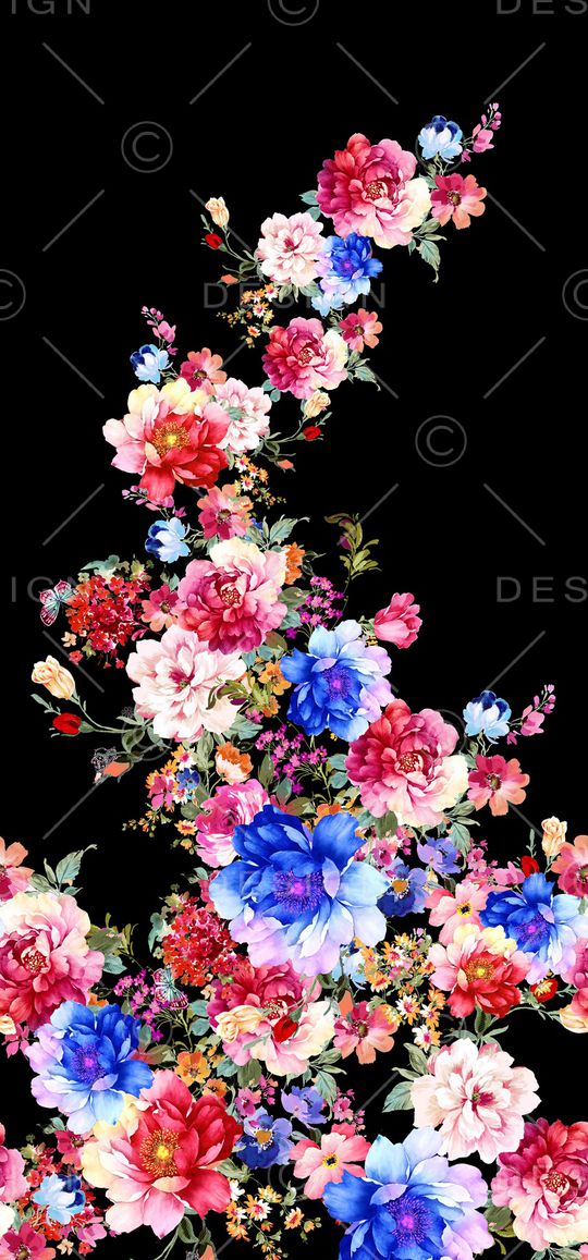 黑底花卉印花华亿平台图片