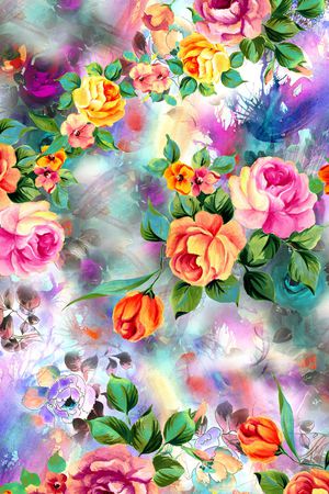 手绘花卉印花华亿平台图片