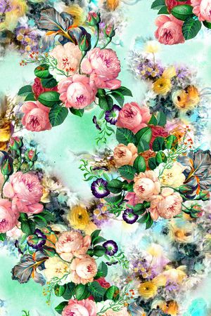 手绘花卉印花华亿平台图片