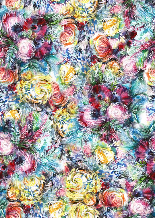 手绘花卉印花华亿平台图片