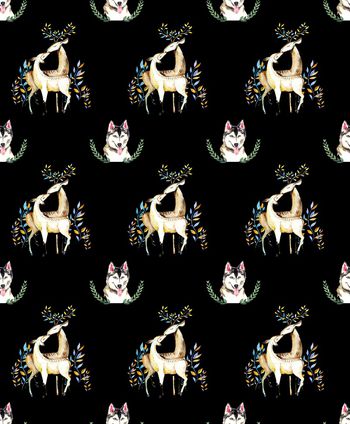 994305-清新动物可爱狗鹿花卉2