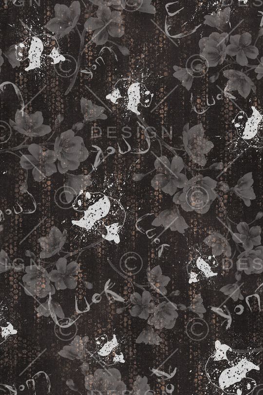 黑底花卉印花华亿平台图片