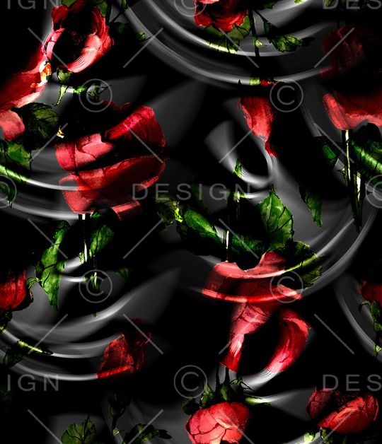 黑底花卉印花华亿平台图片